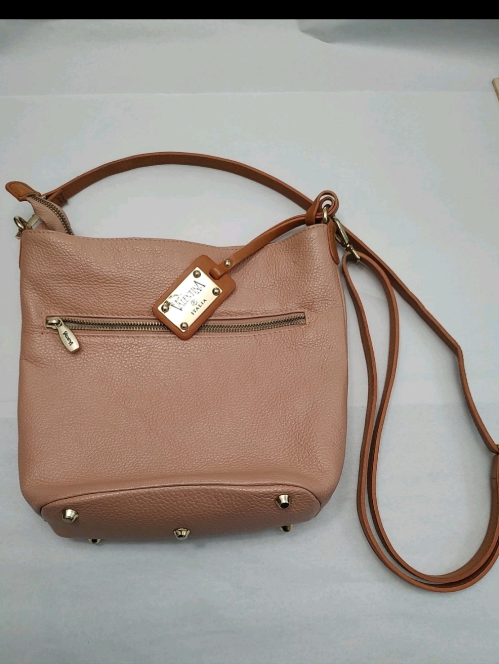 VALENTINA Genuine Leather Crossbody ITALY Handbag Rose/Blush Color/Tan/Gold VGUC